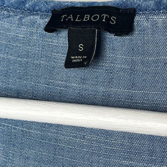 Talbots Blue Chambray Peasant Blouse Womens Small Long Sleeve Boho Top - Picture 3 of 9